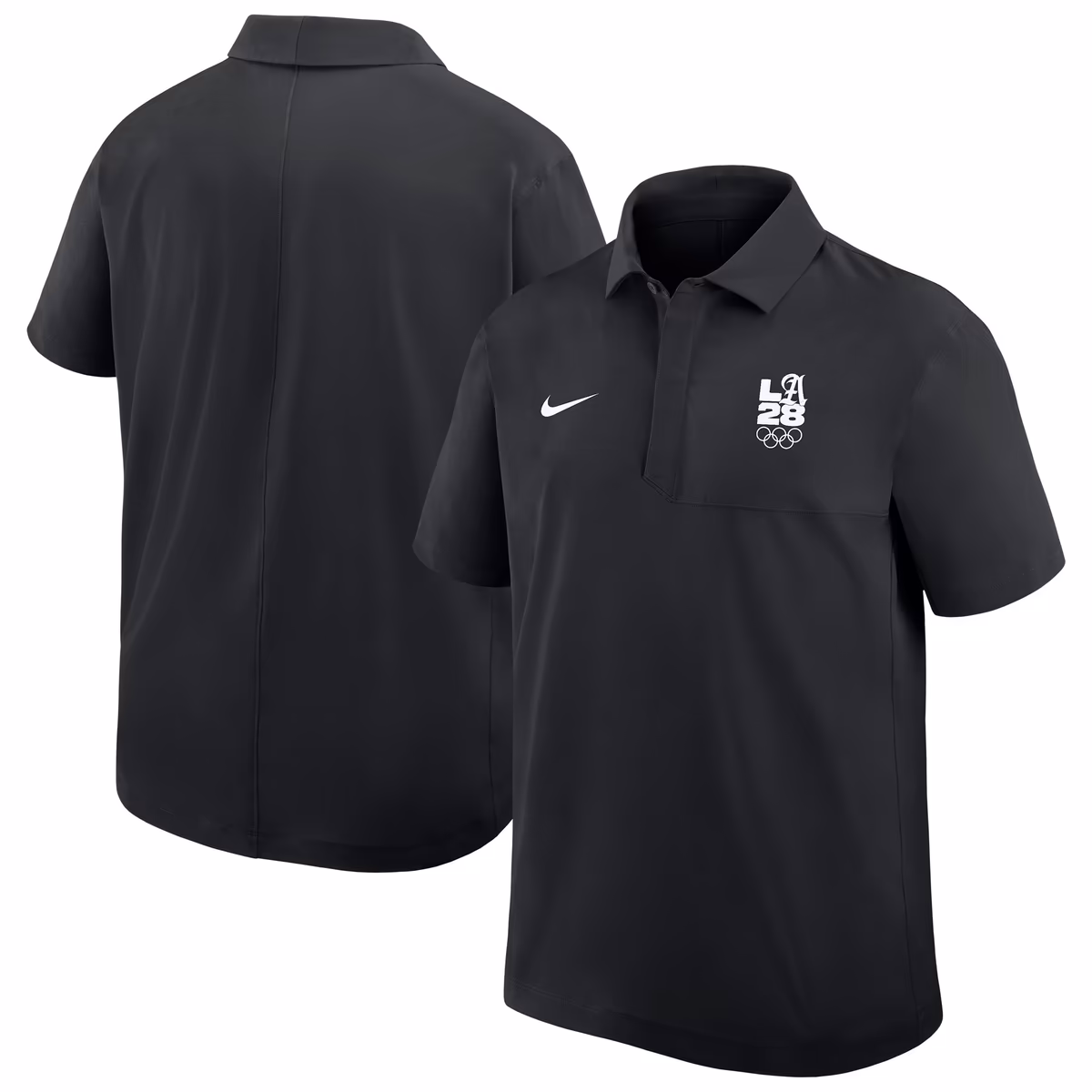 Men's Nike Black LA28 Summer Olympics Script Logo Woven Polo 1 Men's Nike Black LA28 Summer Olympics Script Logo Woven Polo