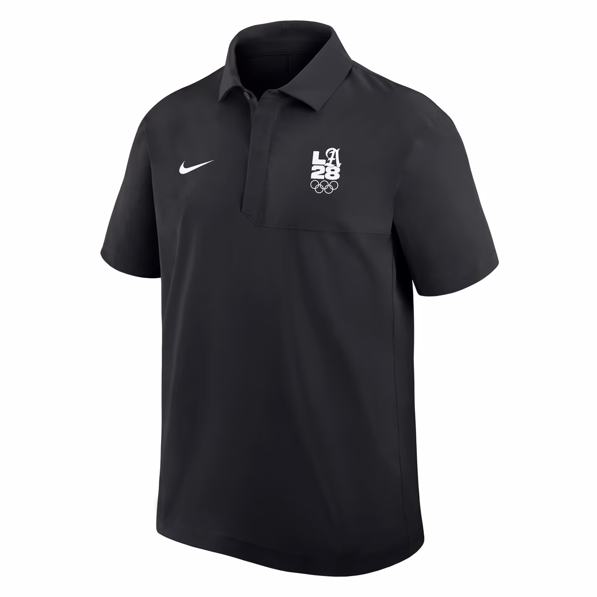 Men's Nike Black LA28 Summer Olympics Script Logo Woven Polo 2 Men's Nike Black LA28 Summer Olympics Script Logo Woven Polo