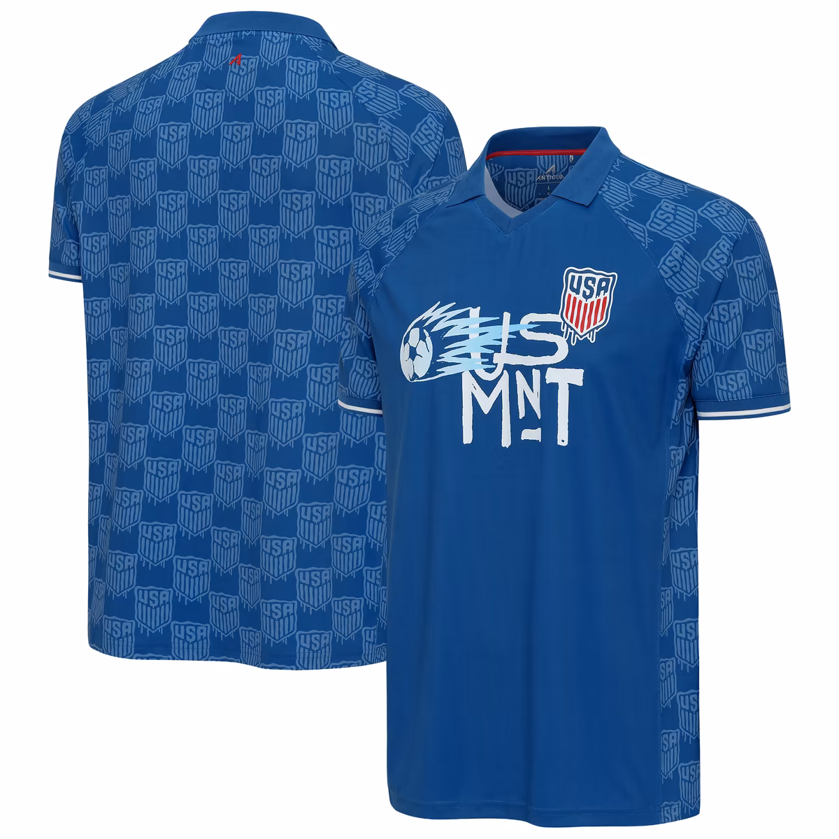 Men's Antigua Blue USMNT V-Neck Polo