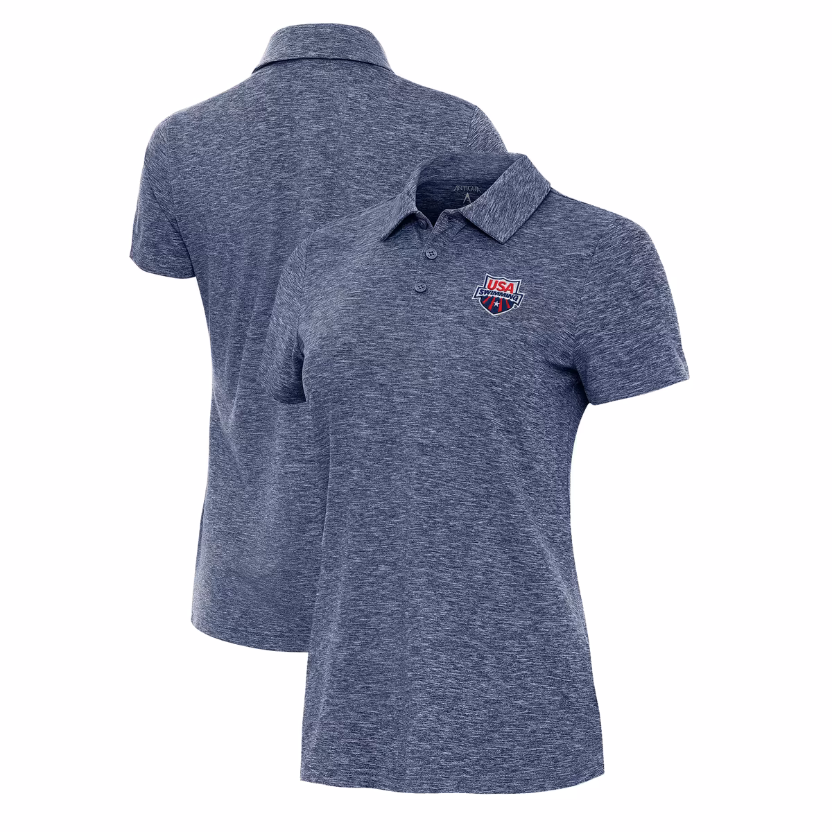 Women's Antigua Heather Navy USA Swimming Matter Polo 3 Women's Antigua Heather Navy USA Swimming Matter Polo