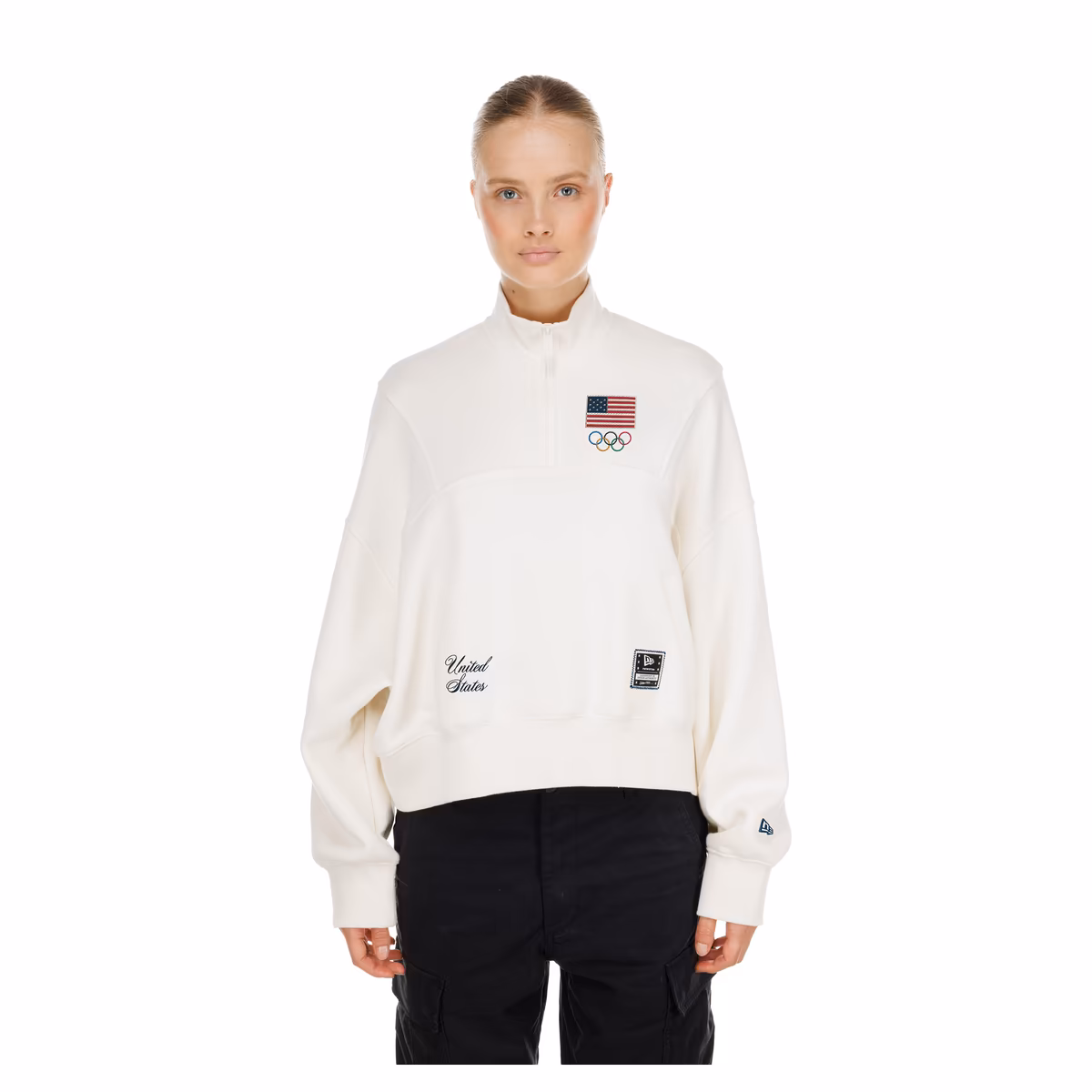 Women's New Era  Cream Team USA Fashion Fleece Quarter-Zip Sweatshirt