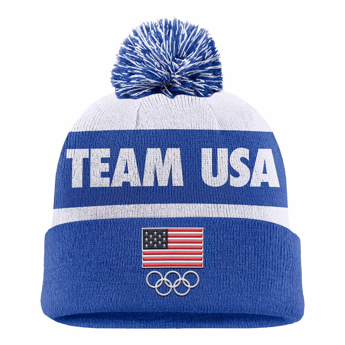 Men's Nike  Royal Team USA Peak Cuffed Knit Hat with Pom