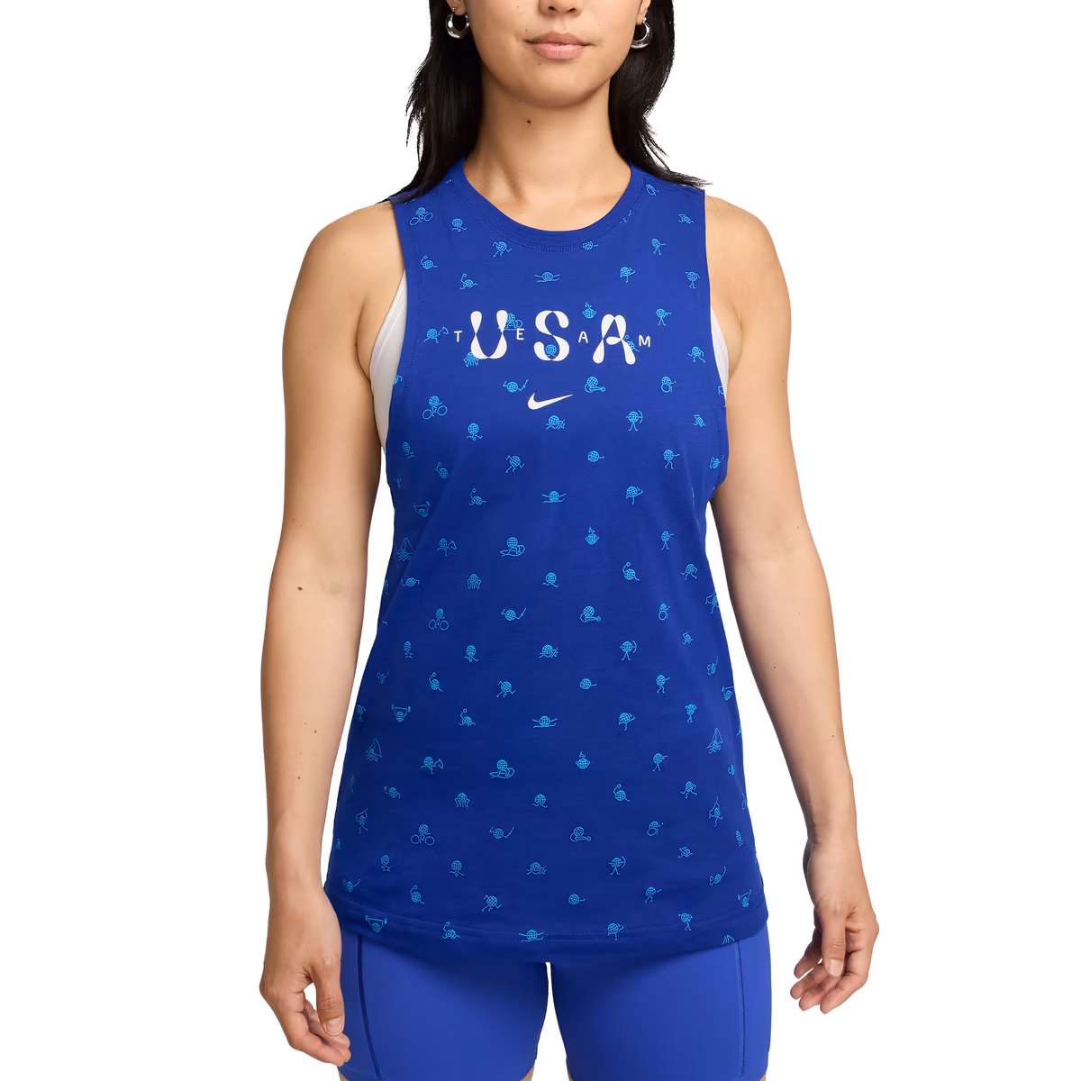 Women's Nike Blue Team USA Icon Allover Print Muscle Tank Top