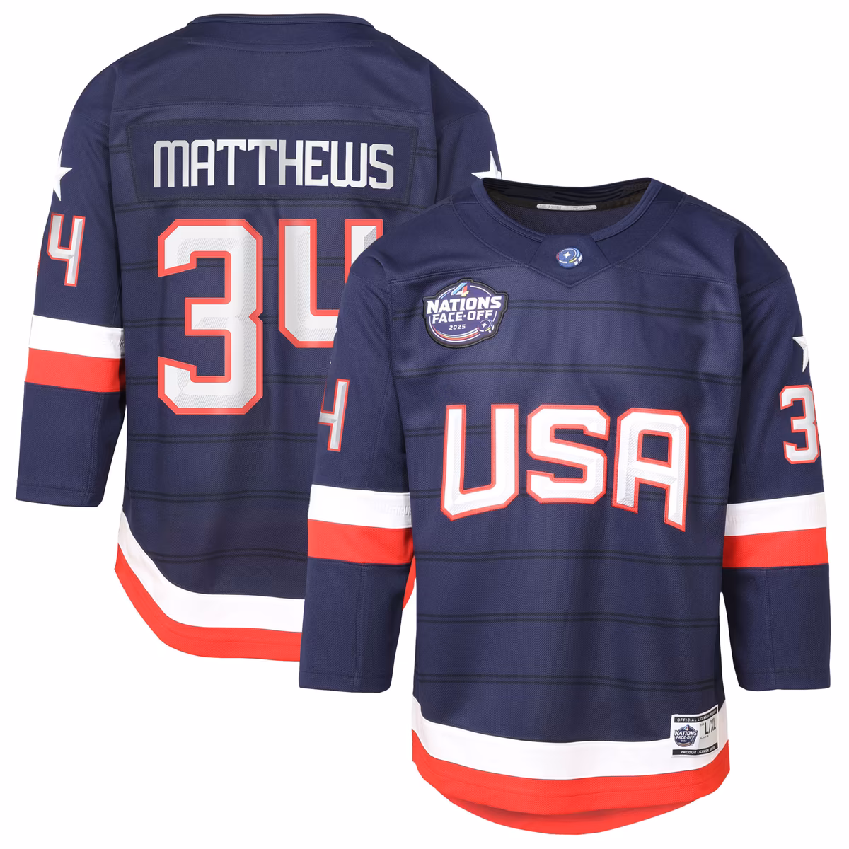Youth Auston Matthews Navy USA 2025 4 Nations Face-Off Premier Player Jersey