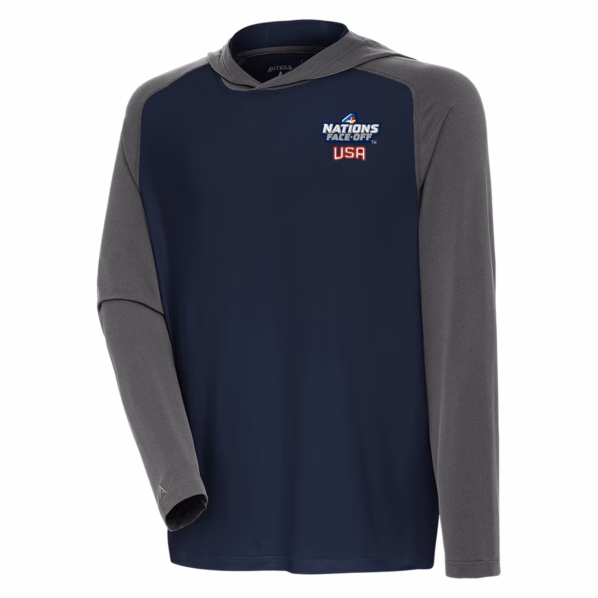 Men's Antigua Navy/Pewter USA Hockey 2025 4 Nations Face Off Intrepid Raglan Pullover Hoodie 6 Men's Antigua Navy/Pewter USA Hockey 2025 4 Nations Face Off Intrepid Raglan Pullover Hoodie