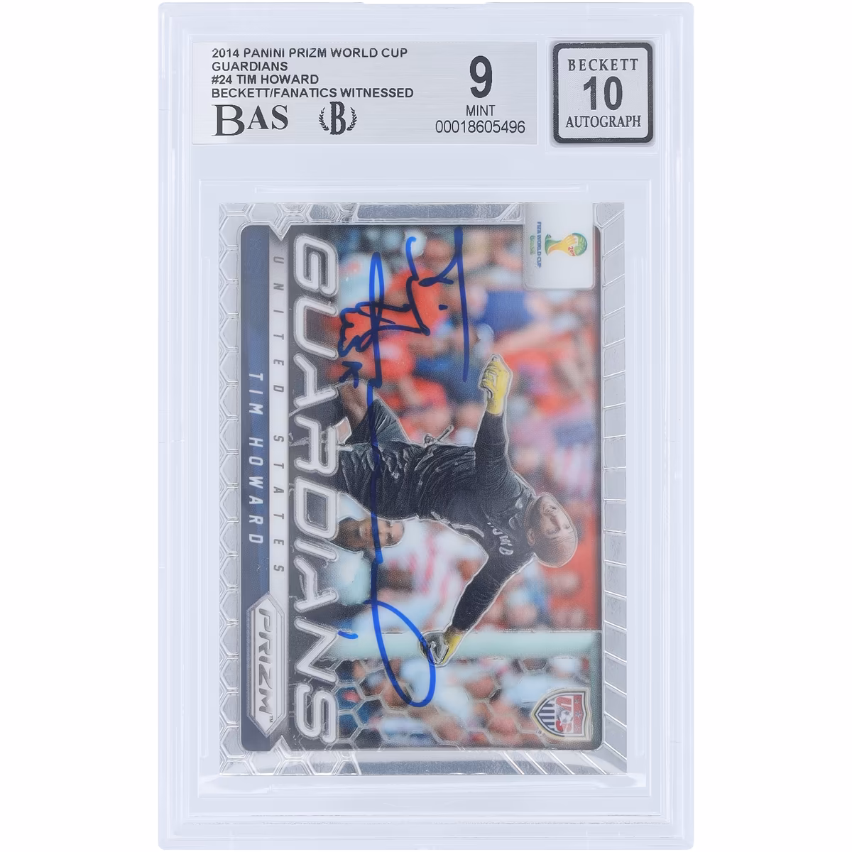 Tim Howard USMNT Autographed 2014 Panini Prizm World Cup Guardians #24 Beckett Fanatics Witnessed Authenticated 9/10 Card