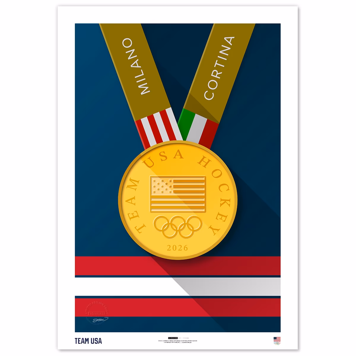S. Preston Art & Designs Men's USA Hockey 2026 Winter Olympics 24" x 36" Gold Medal Minimalist Limited Edition Fine Art Print 2 S. Preston Art & Designs Men's USA Hockey 2026 Winter Olympics 24" x 36" Gold Medal Minimalist Limited Edition Fine Art Print