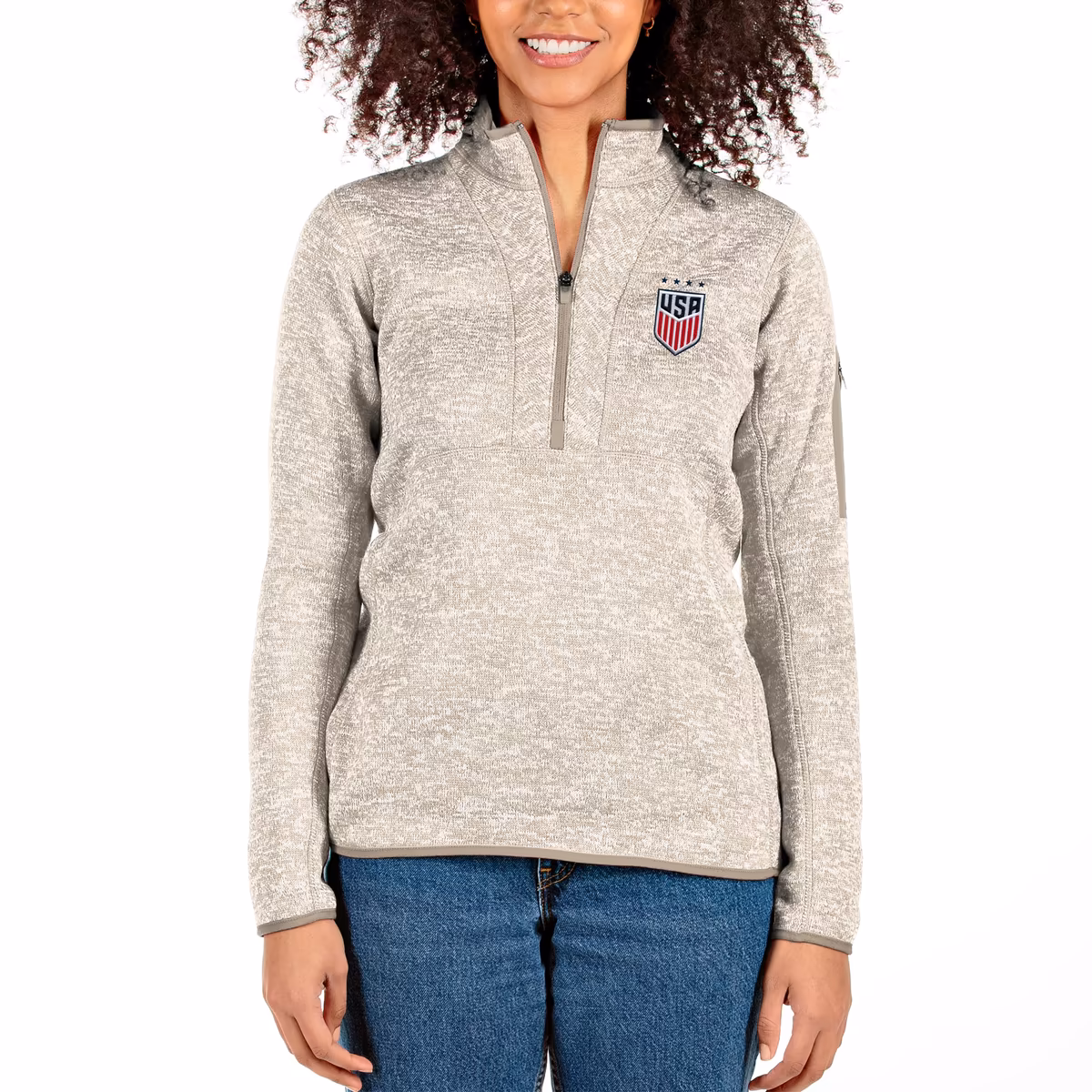 Women's Antigua Gray USWNT Fortune Half-Zip Pullover Jacket 1 Women's Antigua Gray USWNT Fortune Half-Zip Pullover Jacket