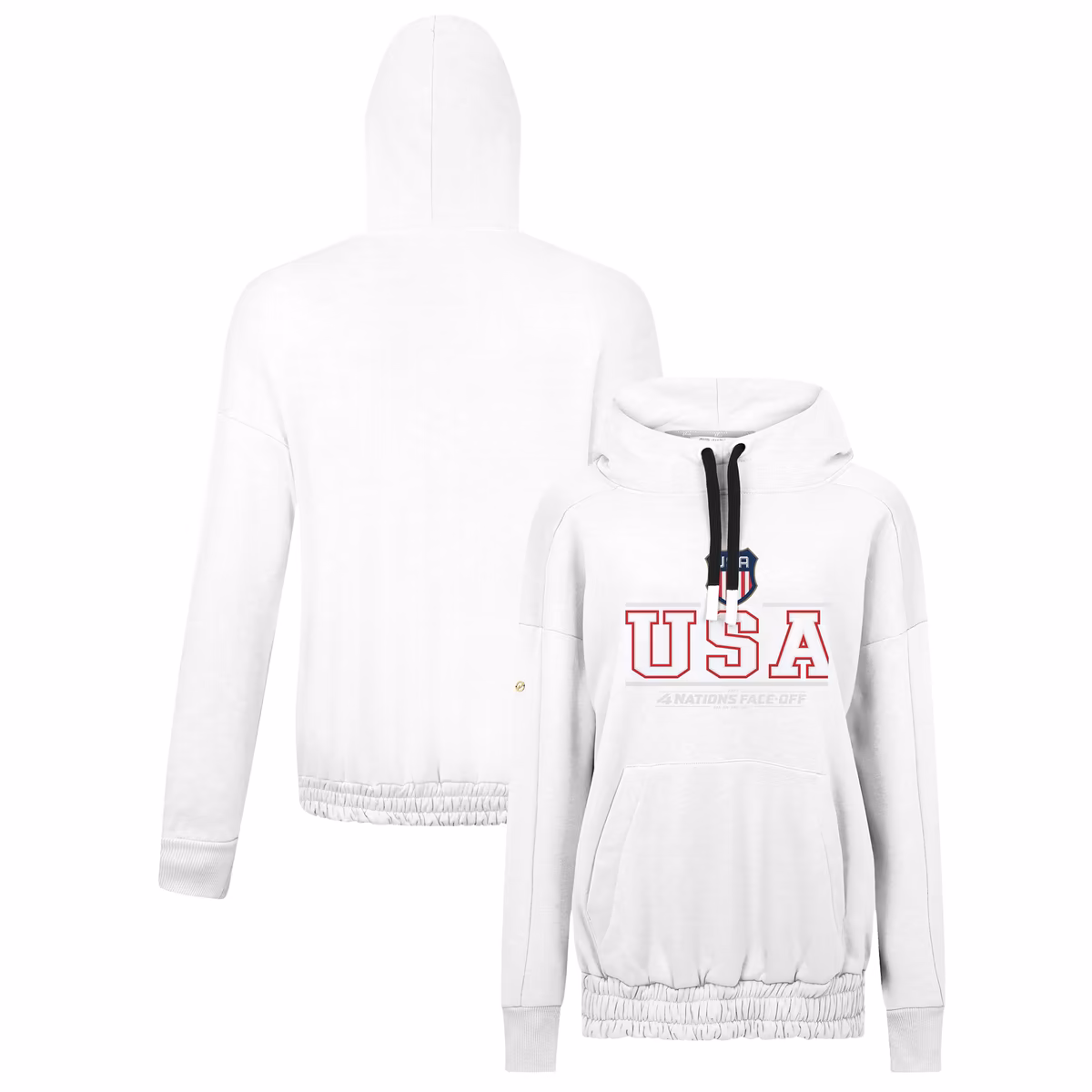Women's Levelwear White USA 2025 4 Nations Face-Off Waterfall Pullover Hoodie
