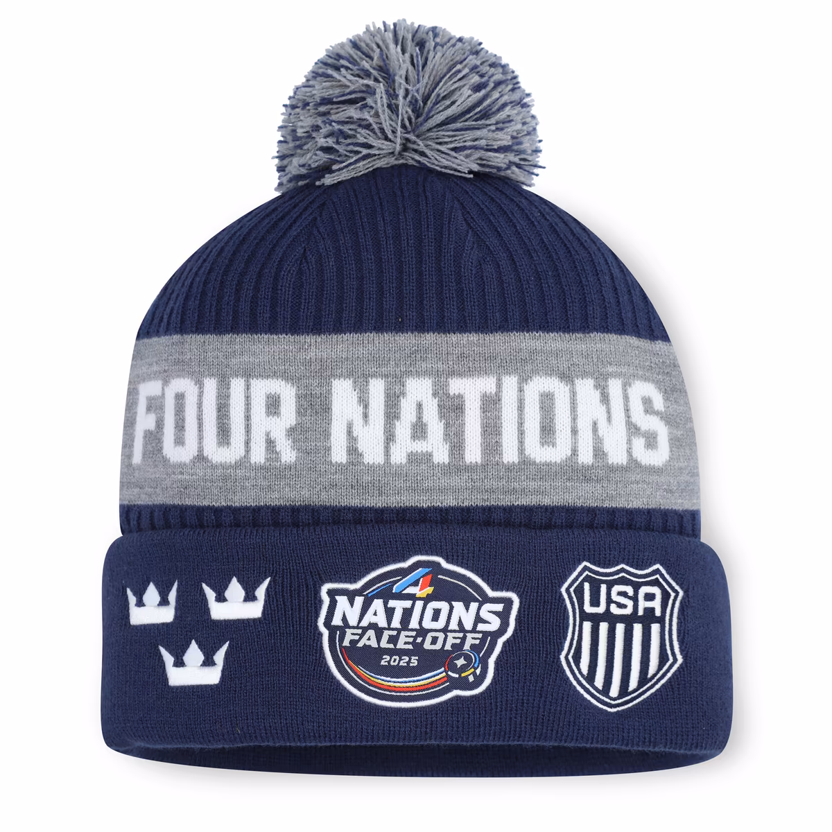Men's Fanatics Navy/Heather Gray 2025 4 Nations Face-Off Cuffed Knit Hat with Pom