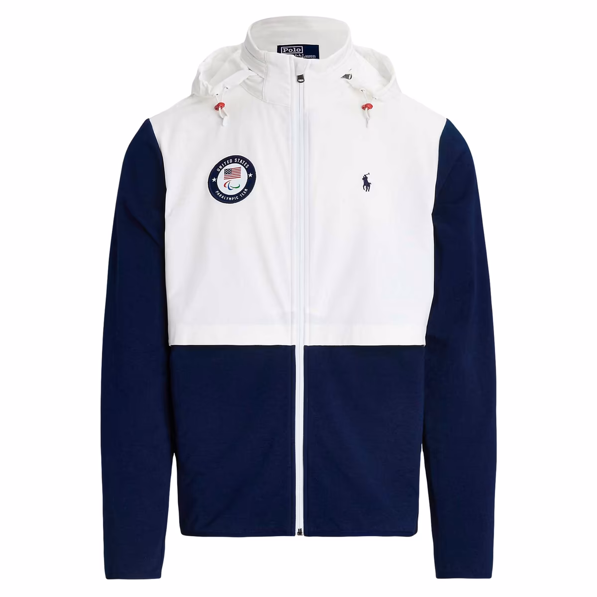 Men's Polo Ralph Lauren White/Blue U.S. Paralympics Paris 2024 Summer Paralympics Villagewear Hybrid Full-Zip Tri-Blend Terry Hoodie