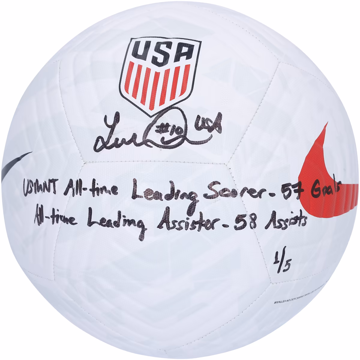 Landon Donovan USMNT Autographed Logo Nike Soccer Ball with Multiple Inscriptions - Limited Edition #1/5 2 Landon Donovan USMNT Autographed Logo Nike Soccer Ball with Multiple Inscriptions - Limited Edition #1/5