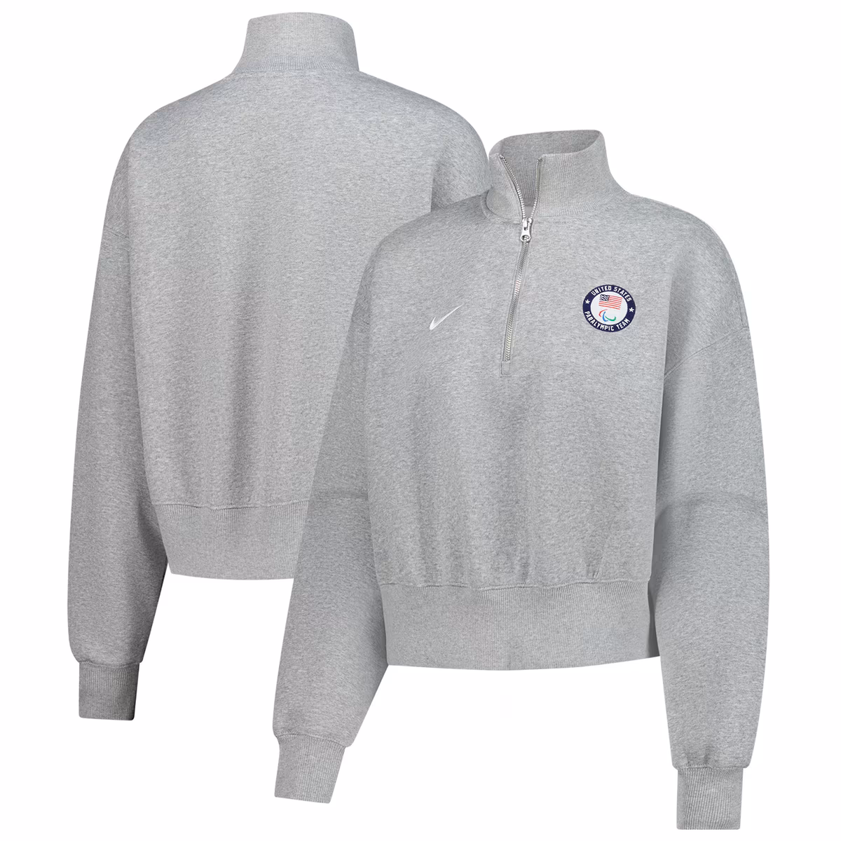 Women's Nike Heather Gray U.S. Paralympics Oversized Phoenix Fleece Half-Zip Cropped Sweatshirt