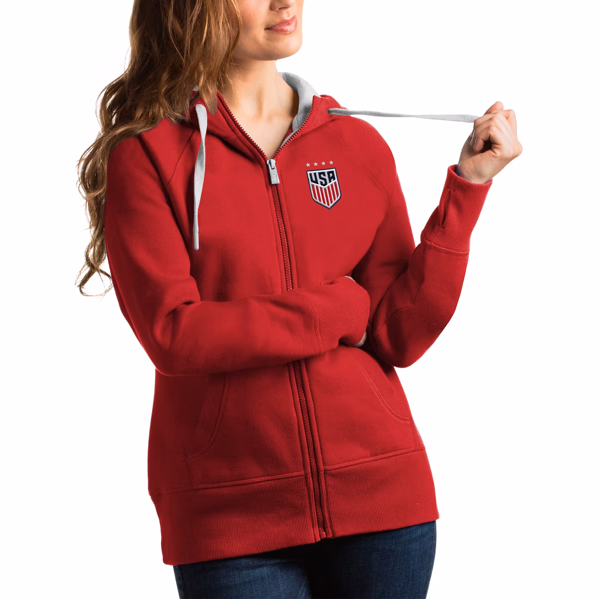Women's Antigua Red USWNT Victory Full-Zip Hoodie
