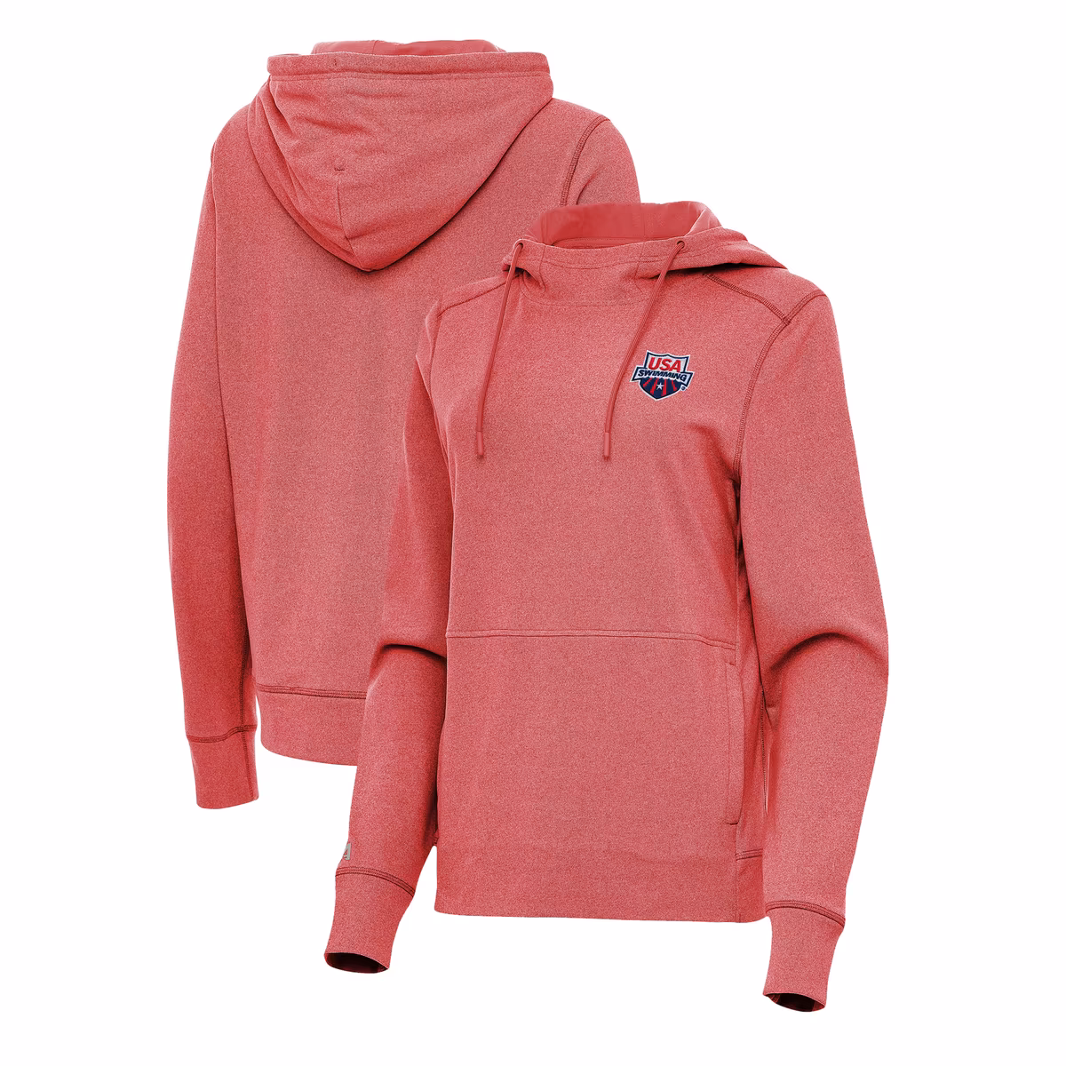 Women's Antigua Heather Red USA Swimming Justice Pullover Hoodie 1 Women's Antigua Heather Red USA Swimming Justice Pullover Hoodie