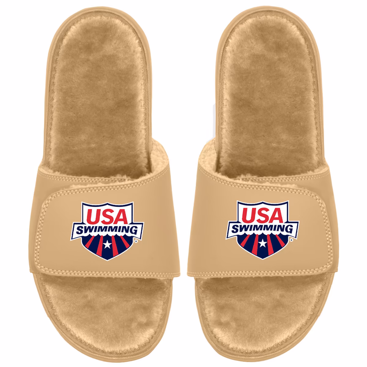 Men's ISlide Tan USA Swimming Faux Fur Slides