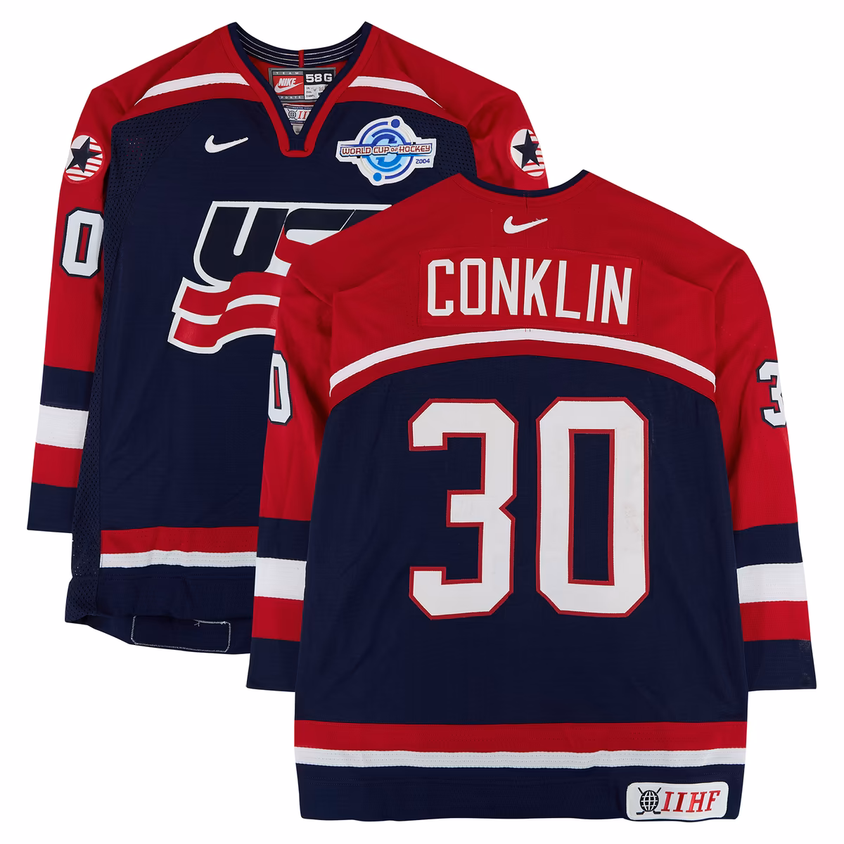 Ty Conklin Team USA Game-Used #30 Navy Nike Jersey from the 2004 World Cup of Hockey