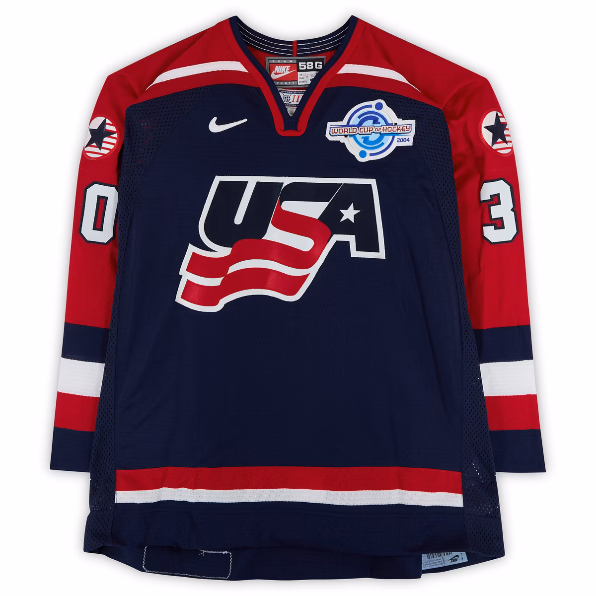 Ty Conklin Team USA Game-Used #30 Navy Nike Jersey from the 2004 World Cup of Hockey 3 Ty Conklin Team USA Game-Used #30 Navy Nike Jersey from the 2004 World Cup of Hockey