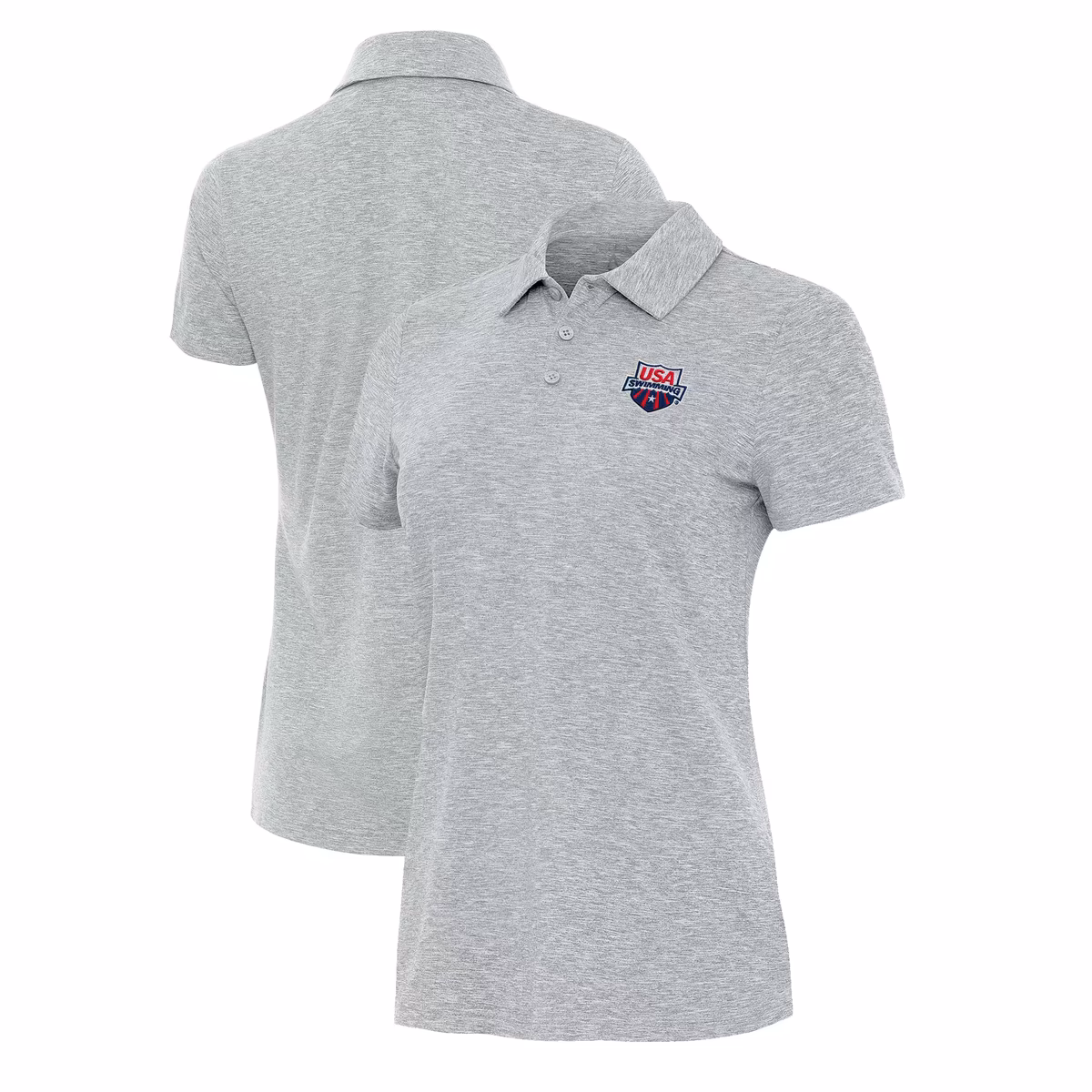 Women's Antigua Heather Gray USA Swimming Matter Polo 3 Women's Antigua Heather Gray USA Swimming Matter Polo