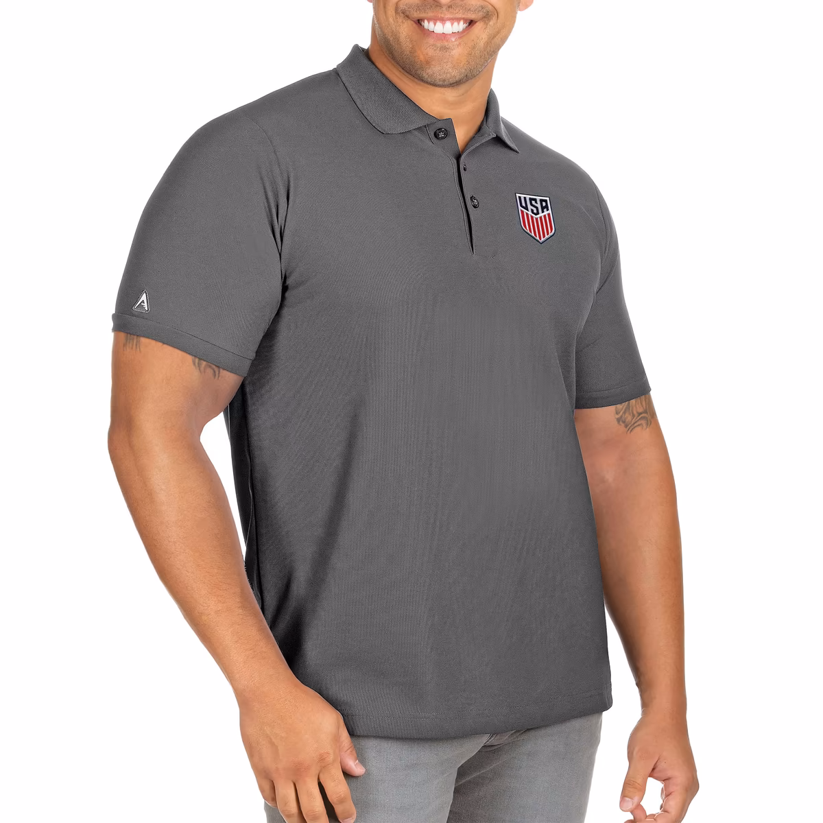 Men's Antigua Charcoal USMNT Legacy Pique Big & Tall Polo