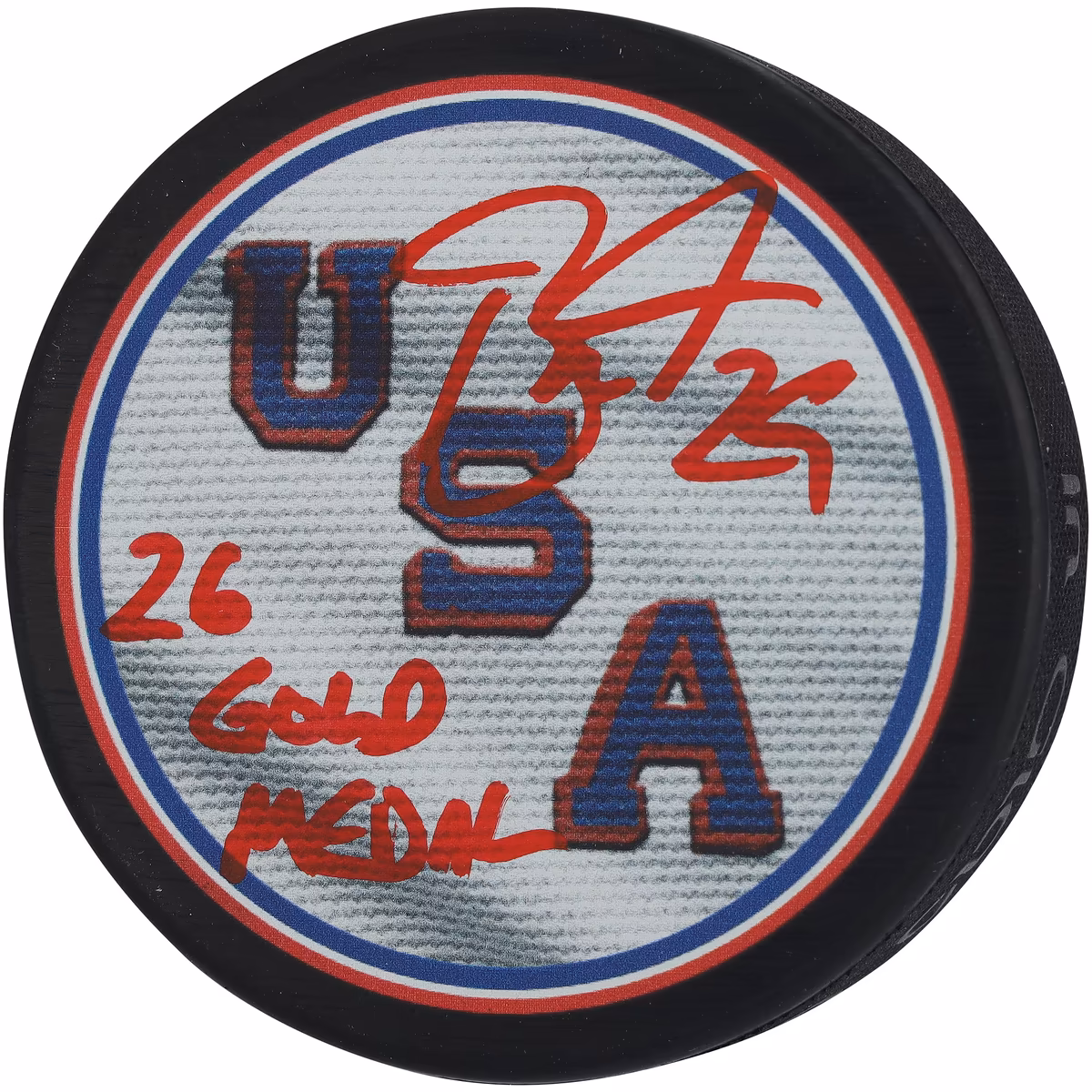 Brock Nelson Team USA Autographed 2026 Winter Olympics Hockey Puck with "26 Gold Medal" Inscription