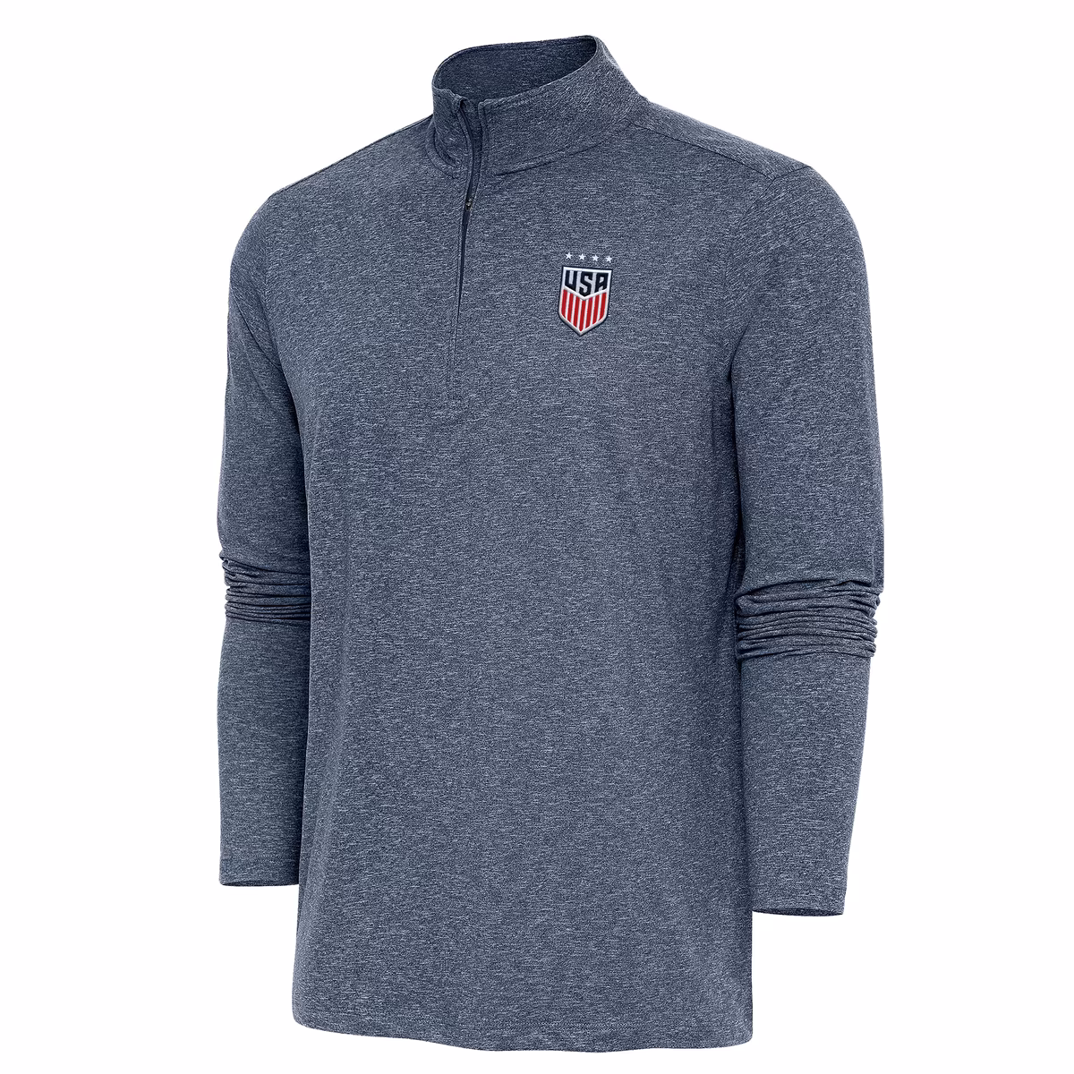 Men's Antigua Heather Navy USWNT Hunk Quarter-Zip Top
