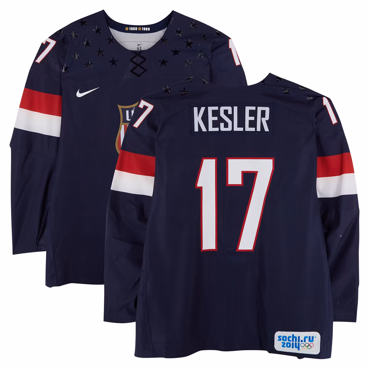 Ryan Kesler Team USA Game-Used #17 Navy Nike Jersey vs. Team Russia on February 15 during the 2014 Olympic Games - Worn During the First Period 2 Ryan Kesler Team USA Game-Used #17 Navy Nike Jersey vs. Team Russia on February 15 during the 2014 Olympic Games - Worn During the First Period