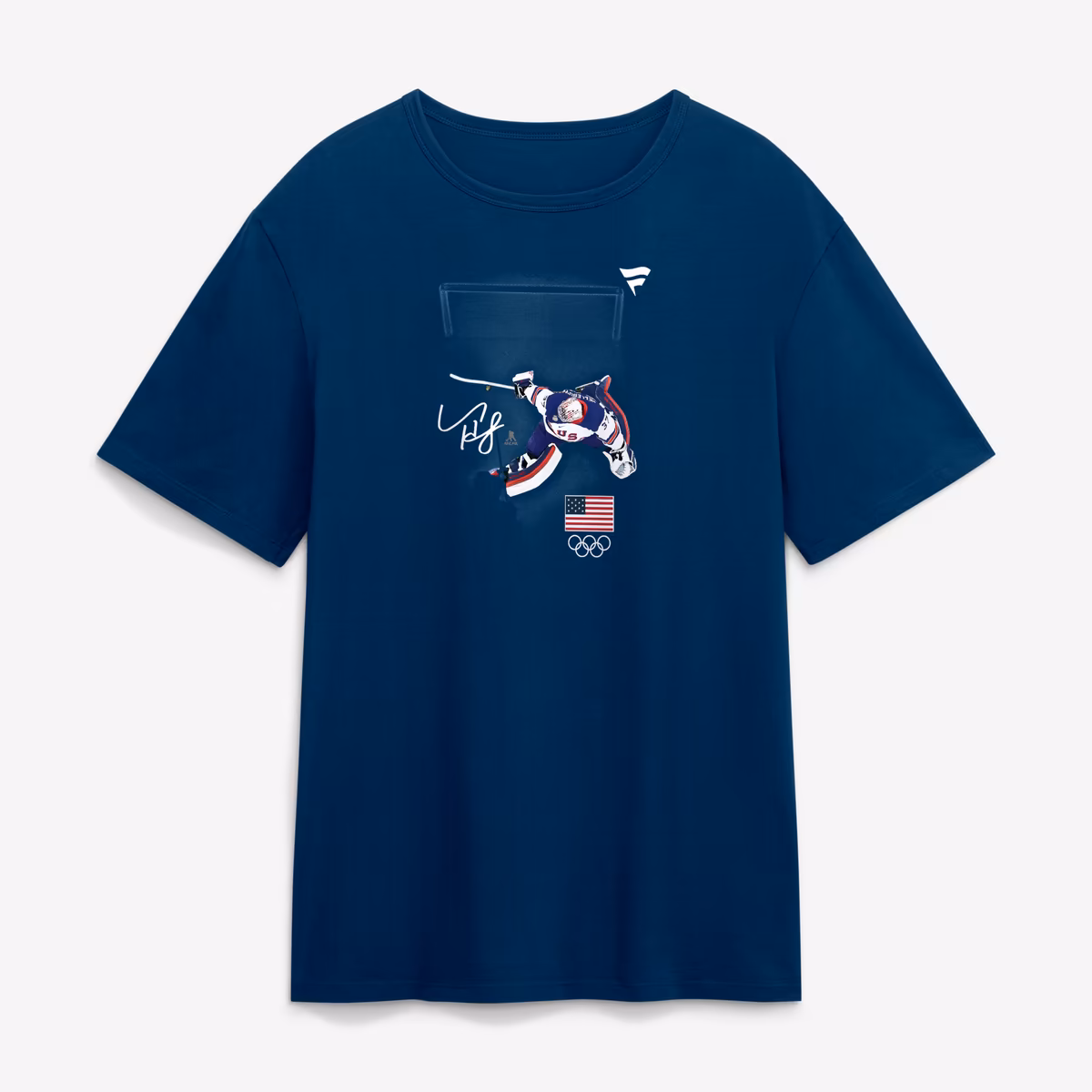 Men's Fanatics Connor Hellebuyck Navy US Men's Olympic Hockey Gold Medal Save T-Shirt