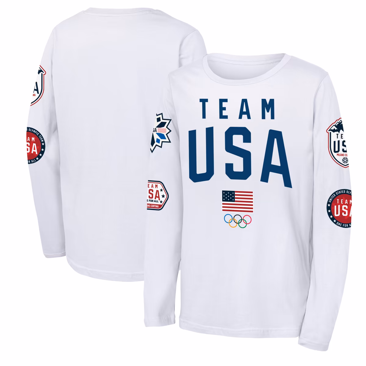 Youth Outerstuff  White Team USA Flag & Patches Long Sleeve T-Shirt