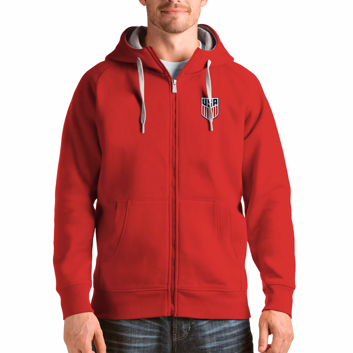 Men's Antigua Red USMNT Victory Full-Zip Hoodie
