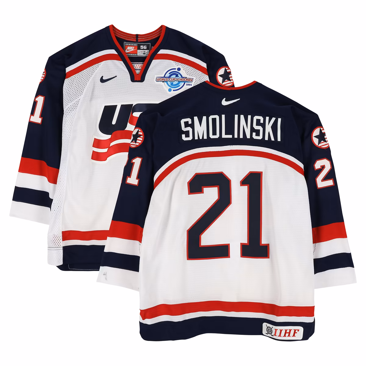 Bryan Smolinski Team USA Game-Used #21 White Nike Jersey from the 2004 World Cup of Hockey