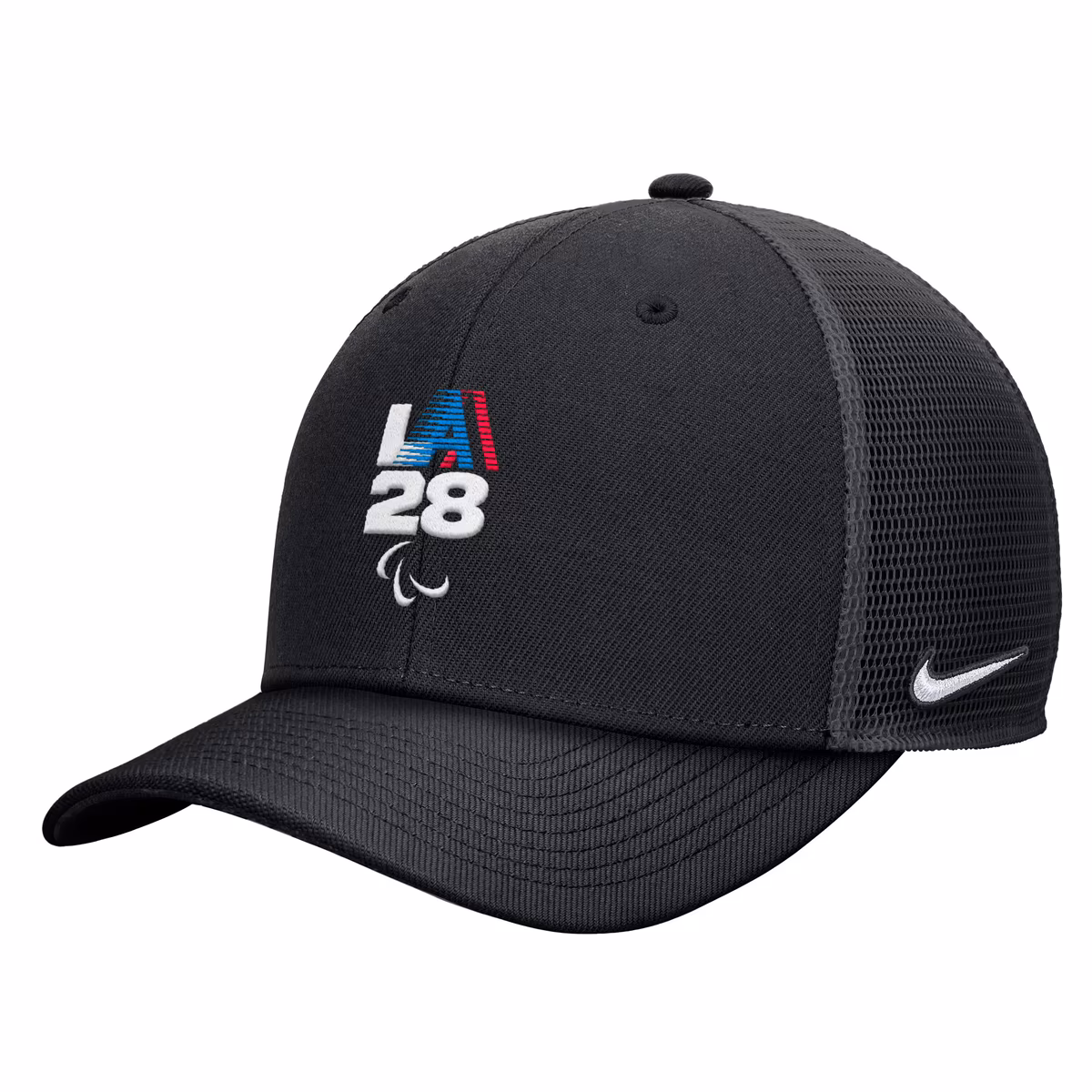 Men's Nike Black LA28 Summer Paralympics Retro Stripe Rise Adjustable Trucker Hat