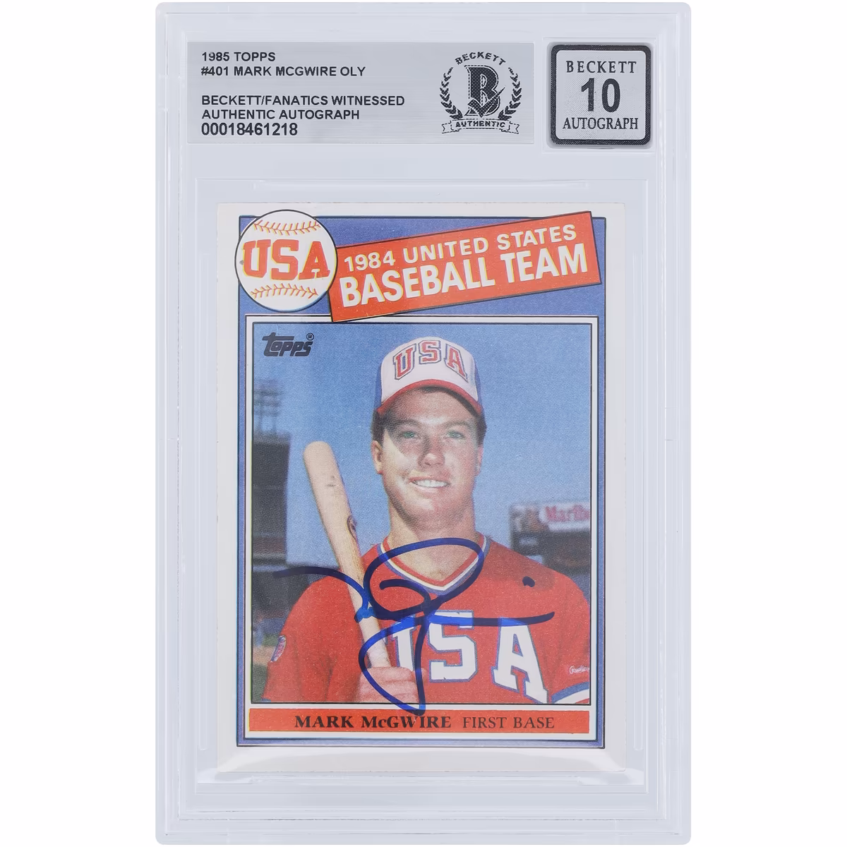Mark McGwire USA Baseball Autographed 1985 Topps '84 US Baseball Team #401 Beckett Fanatics Witnessed Authenticated 10 Card 5 Mark McGwire USA Baseball Autographed 1985 Topps '84 US Baseball Team #401 Beckett Fanatics Witnessed Authenticated 10 Card