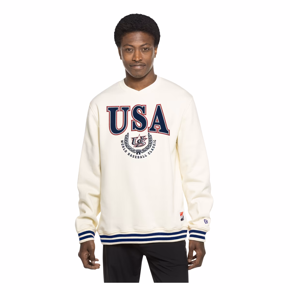 Men's New Era Cream USA Baseball Throwback Sweatshirt