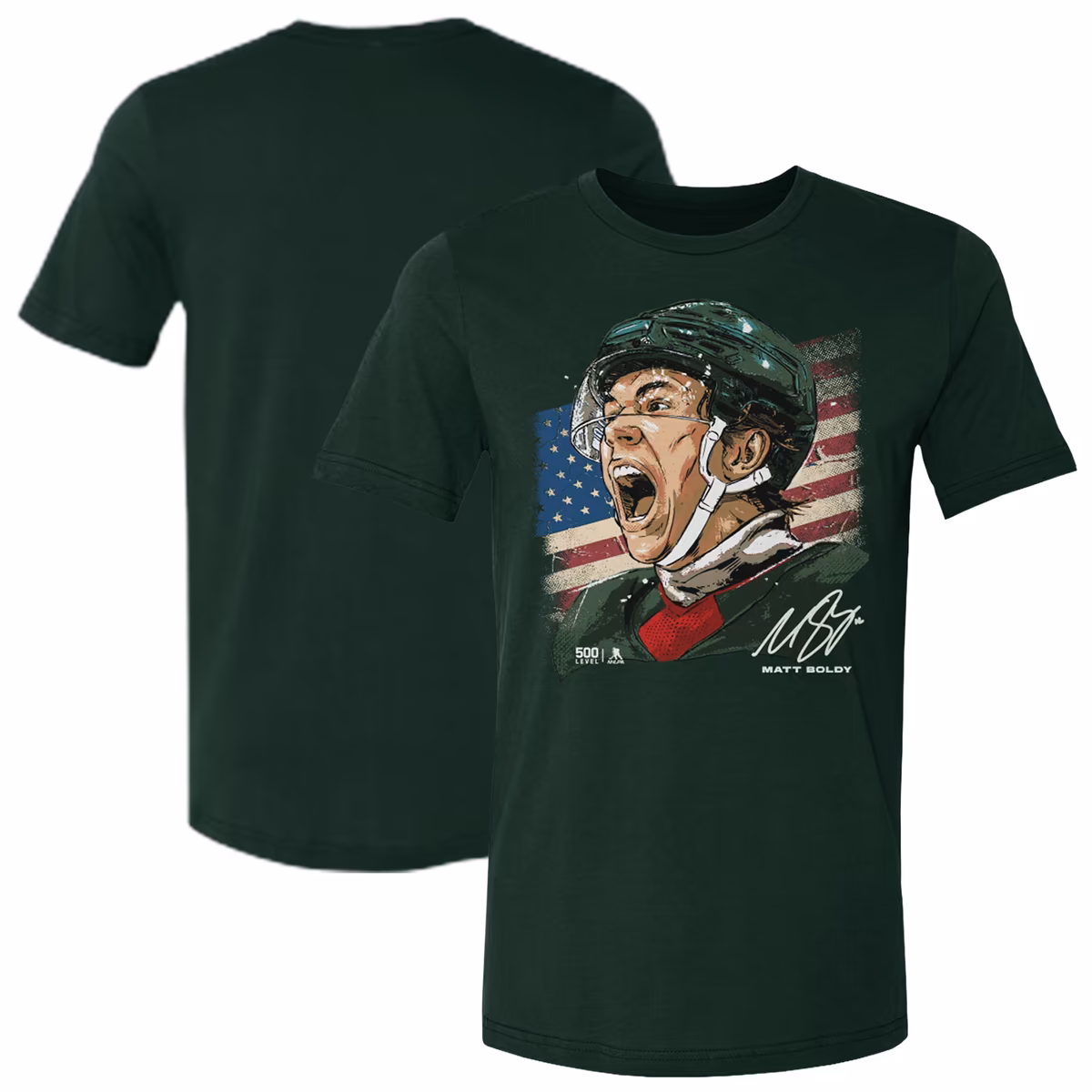 Men's 500 Level Matthew Boldy Green US Men's Hockey Flag T-Shirt