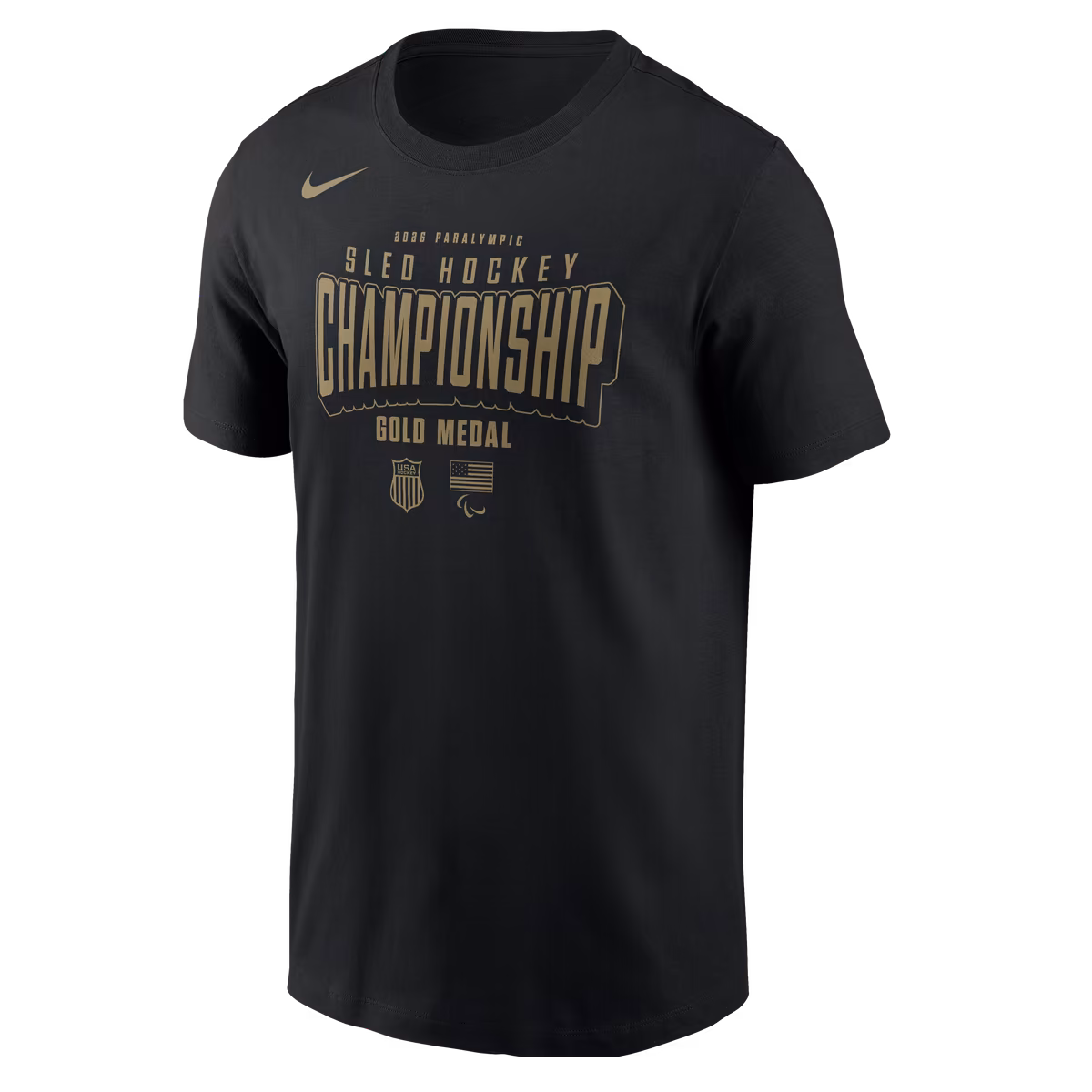 Men's Nike Black US National Sled Hockey 2026 Winter Olympics Gold Medal Champions T-Shirt