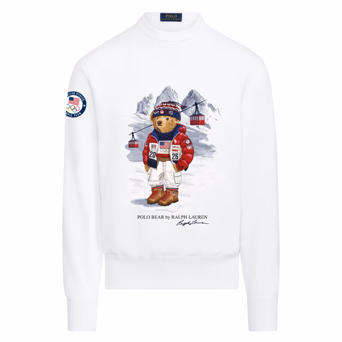 Men's Polo Ralph Lauren  Team USA White 2026 Winter Olympics Bear Sweatshirt