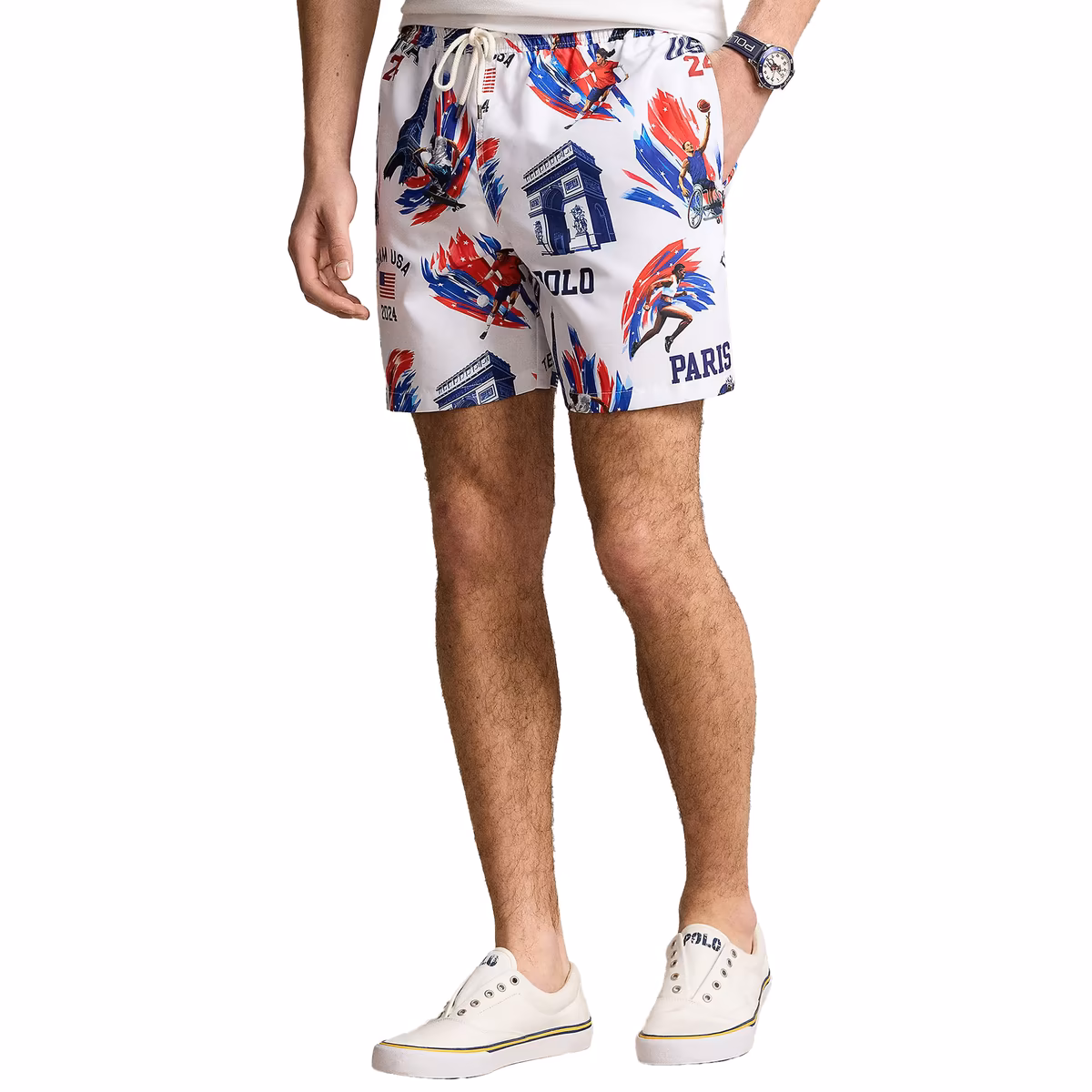 Men's Polo Ralph Lauren White Team USA 2024 Summer Olympics Villagewear Allover Print Shorts