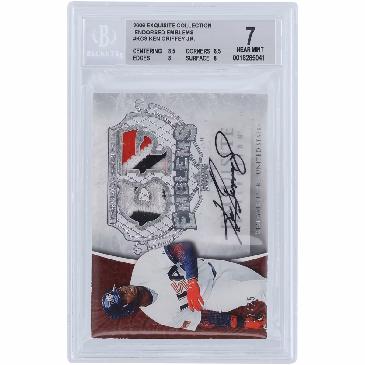 Ken Griffey Jr. USA Baseball Autographed 2006 Upper Deck Exquisite Collection Quad-Color Relic #EE-KG3 #17/25 BGS Authenticated 7 Card - 8.5,6.5,8,8 Subgrades