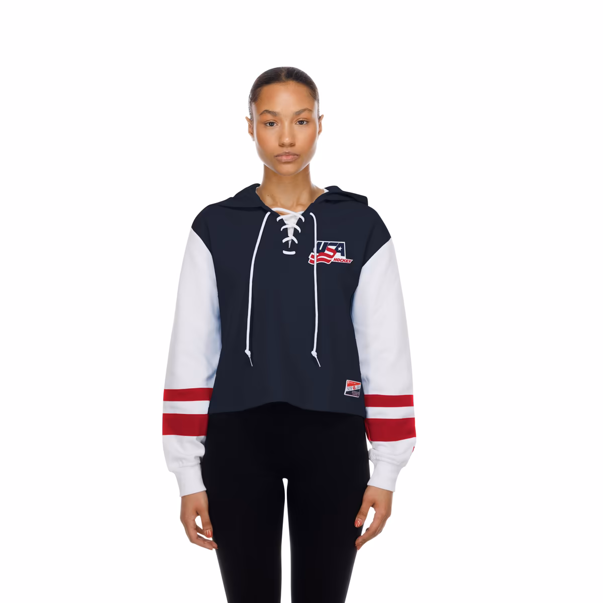 Women's New Era Navy US Hockey Throwback Boxy Lace-Up Hoodie 5 Women's New Era Navy US Hockey Throwback Boxy Lace-Up Hoodie