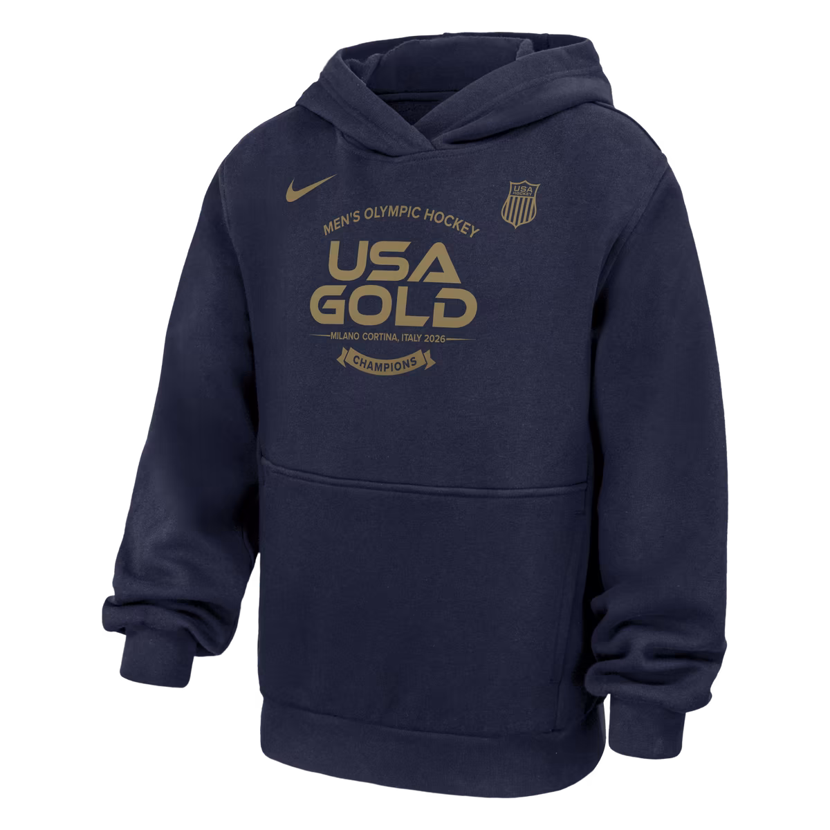 Youth Nike Navy USA Men's Hockey 2026 Winter Olympics Gold Medal Roster Club Fleece Hoodie