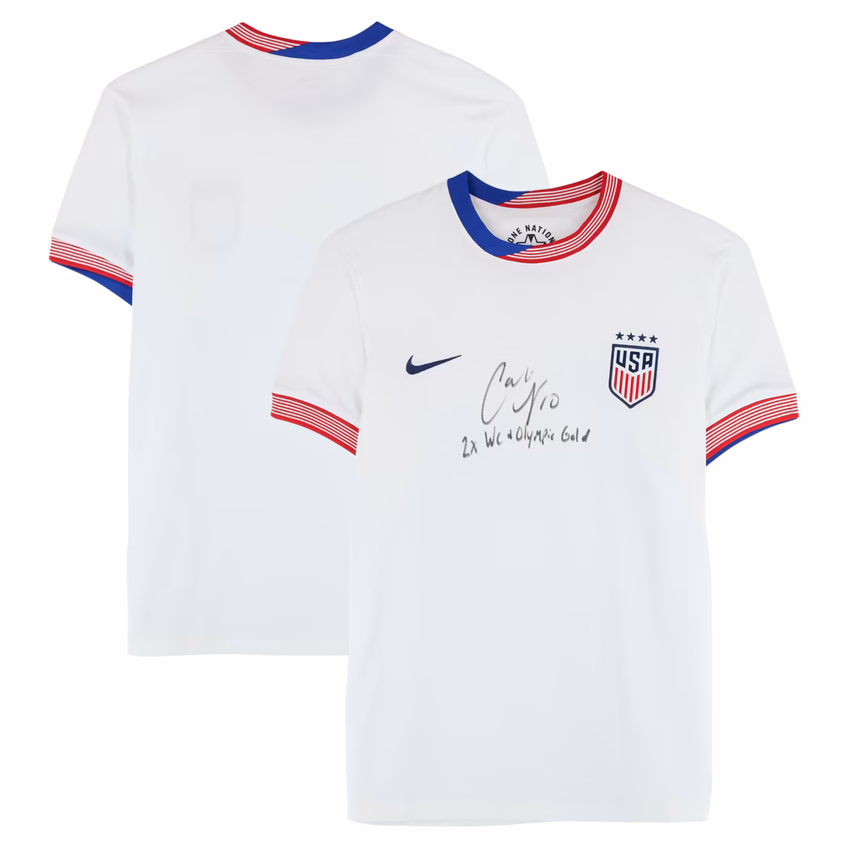Carli Lloyd USWNT Autographed 2024 White Nike Jersey with "2X WC and Olympic Champ" Inscription - Front Signed 4 Carli Lloyd USWNT Autographed 2024 White Nike Jersey with "2X WC and Olympic Champ" Inscription - Front Signed