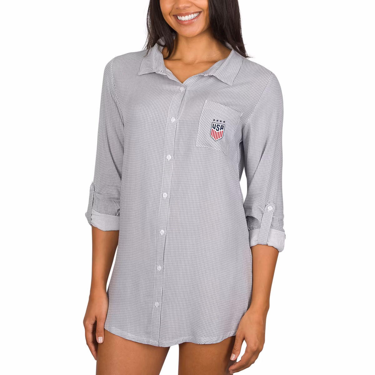 Women's Concepts Sport  Gray USWNT Melody Full-Button Long Sleeve Nightshirt