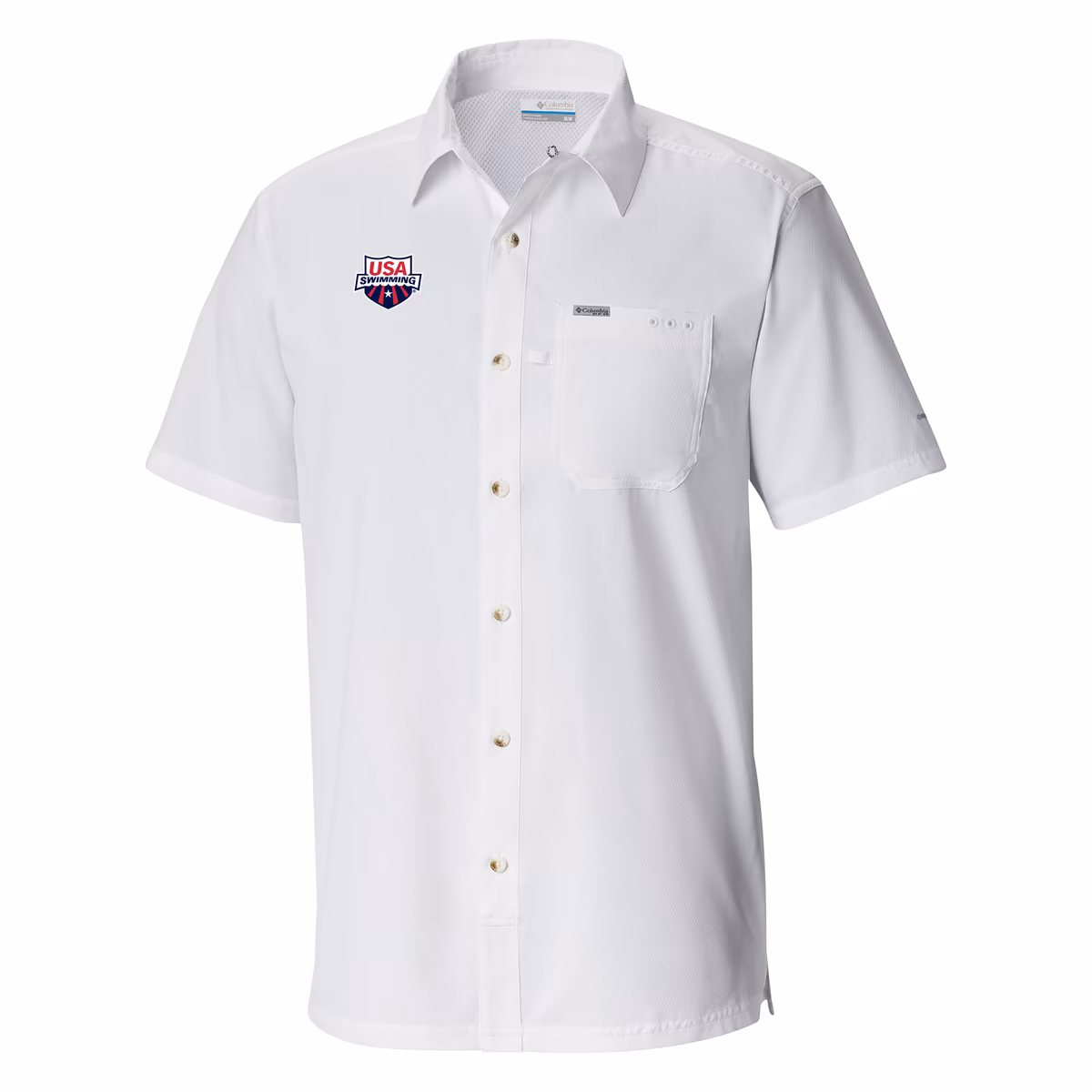 Men's Columbia White USA Swimming Slack Tide Button-Up Camp Shirt 6 Men's Columbia White USA Swimming Slack Tide Button-Up Camp Shirt