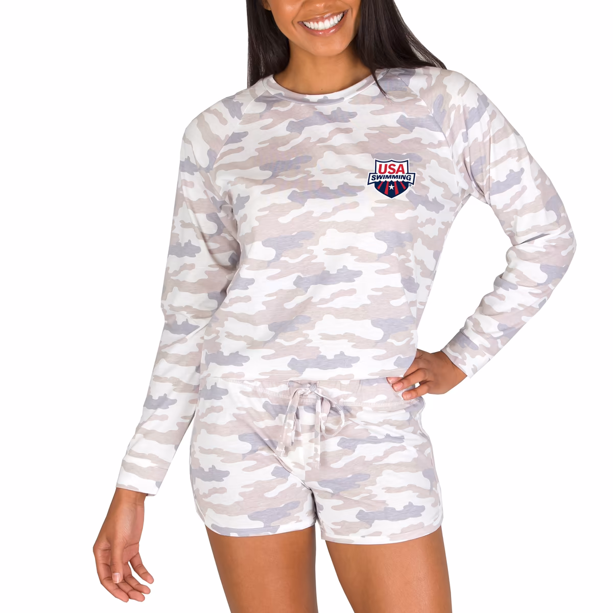 Women's Concepts Sport  Cream USA Swimming Encounter Long Sleeve Top & Shorts Set