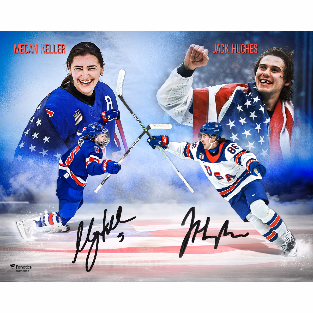 Jack Hughes & Megan Keller Team USA Autographed 16" x 20" 2026 Winter Olympics Golden Goal Stylized Photograph 5 Jack Hughes & Megan Keller Team USA Autographed 16" x 20" 2026 Winter Olympics Golden Goal Stylized Photograph