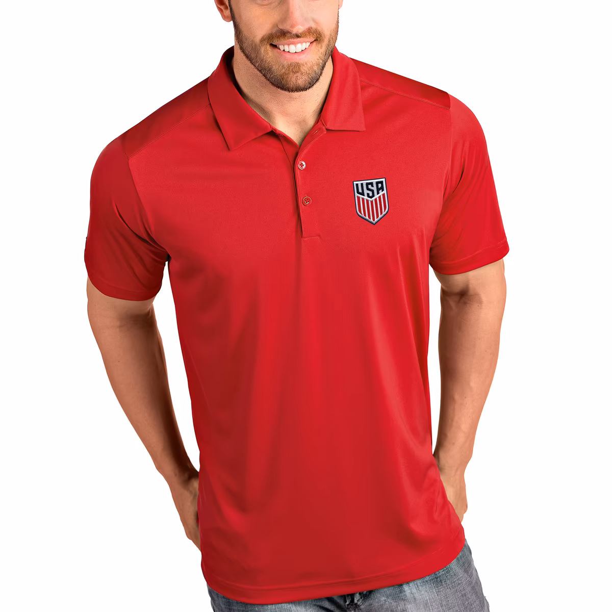 Men's Antigua Red USMNT Tribute Polo