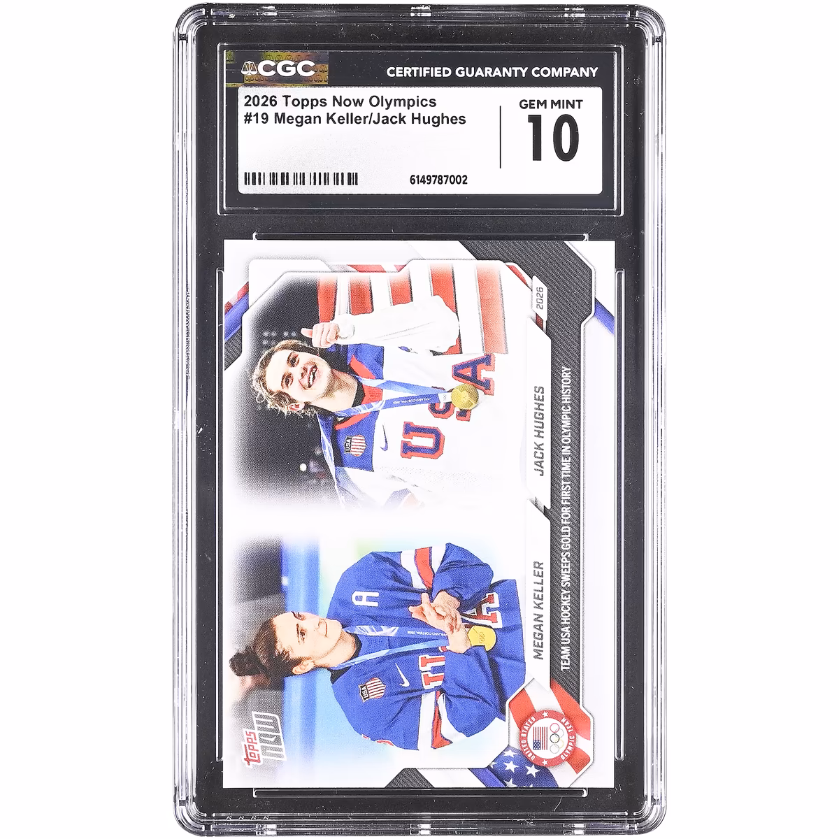 Megan Keller & Jack Hughes Team USA 2026 Topps Now Olympics Team USA Sweeps Gold For First Time in Olympic History #19 CGC Authenticated 10 Card