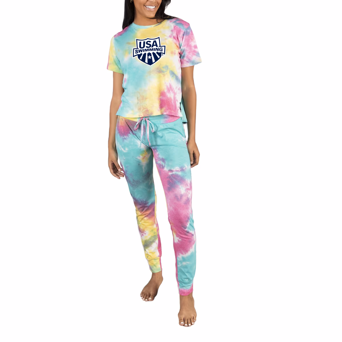Women's Concepts Sport  Yellow USA Swimming Velodrome Tie-Dye Top & Pants Set