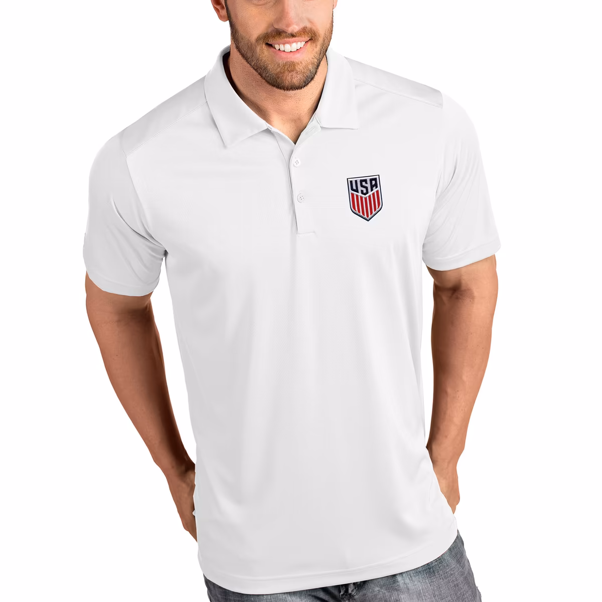 Men's Antigua White USMNT Tribute Polo 1 Men's Antigua White USMNT Tribute Polo